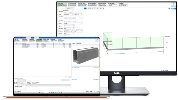 a dell computer monitor displays a drawing of a railing