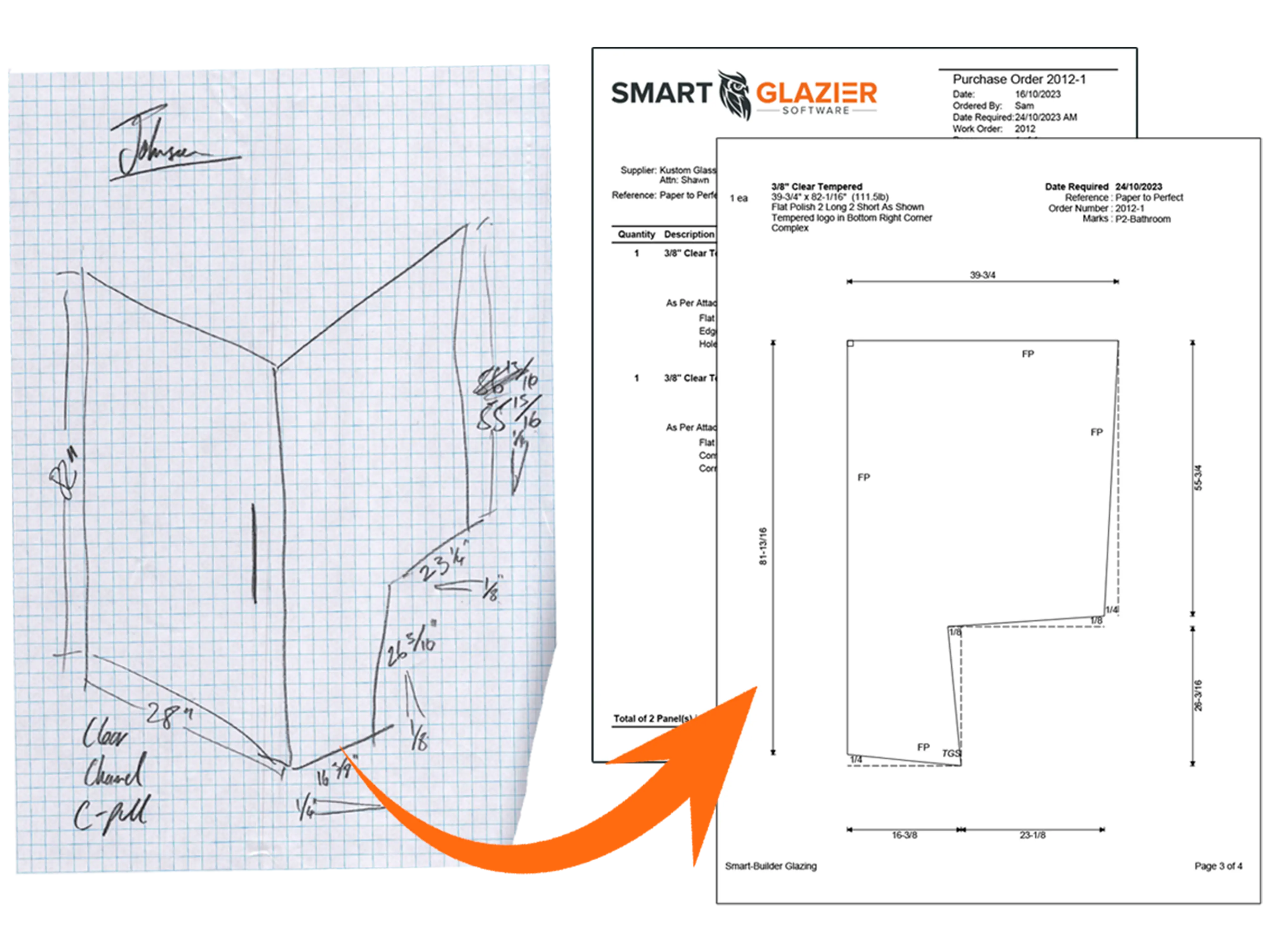 create accurate easy to read glass drawings, ready for fabrication