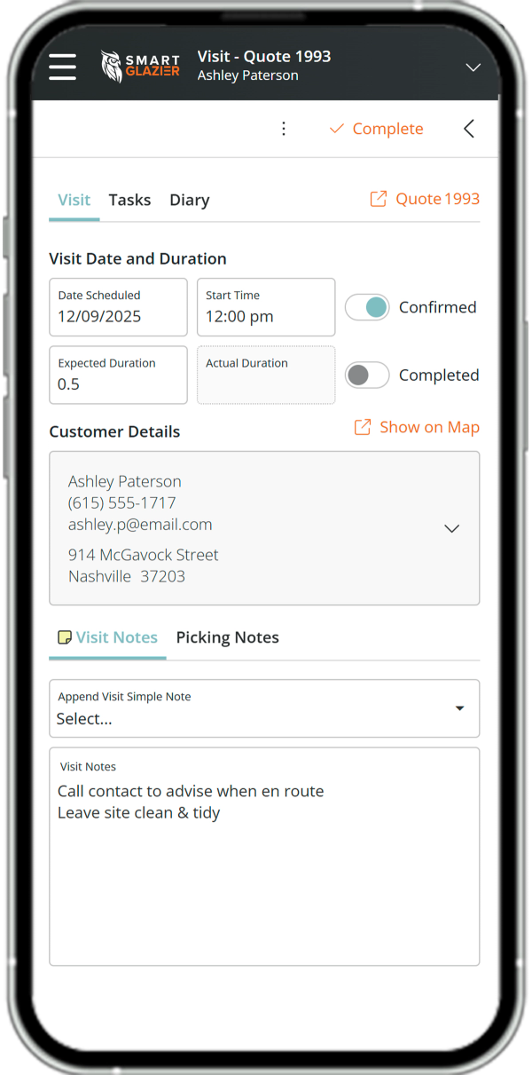 Scheduled Job information on a phone