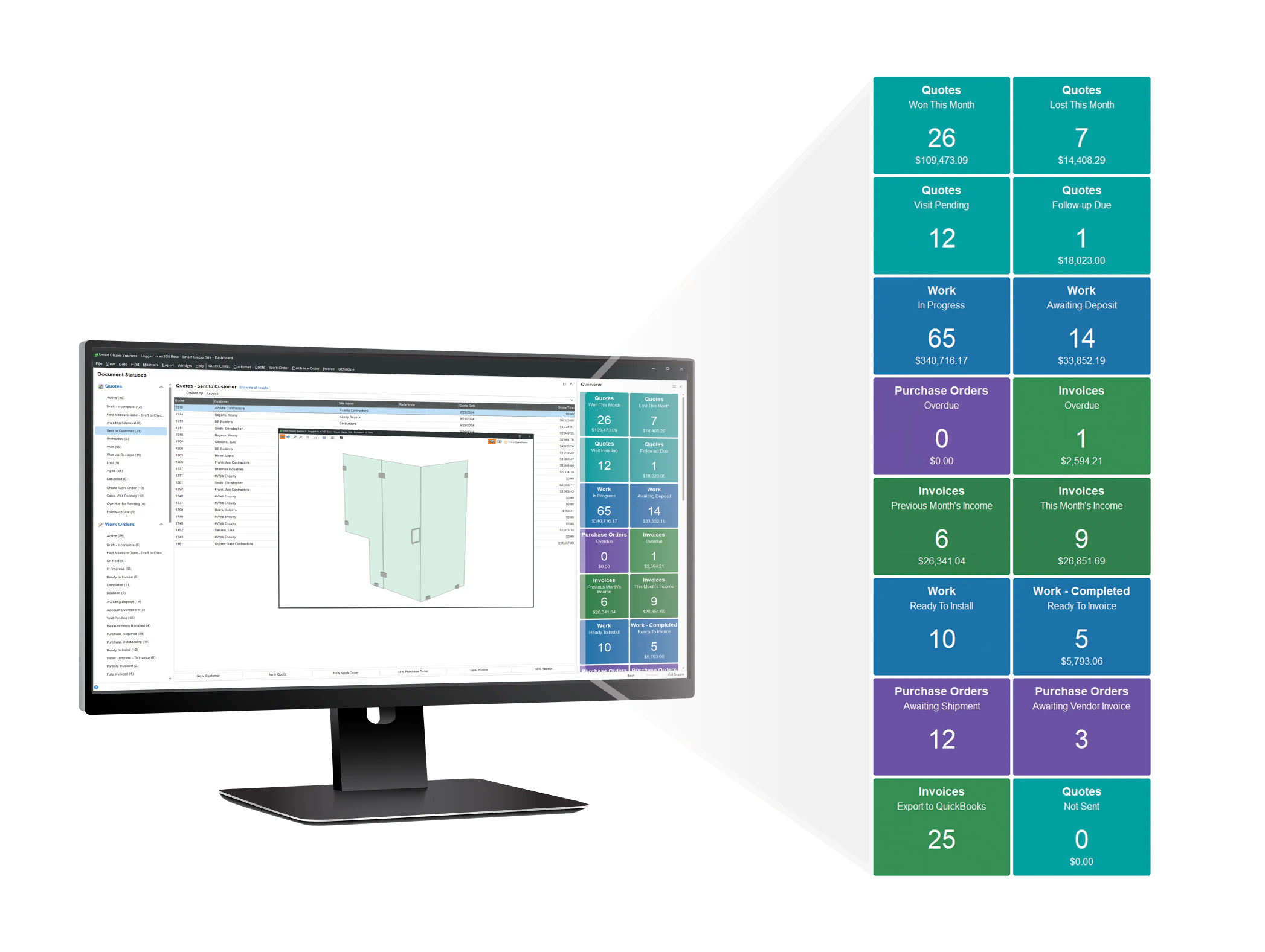 smart toolbox - job statuses - glass software that understand glass and has clear statuses so you always know what you are working on