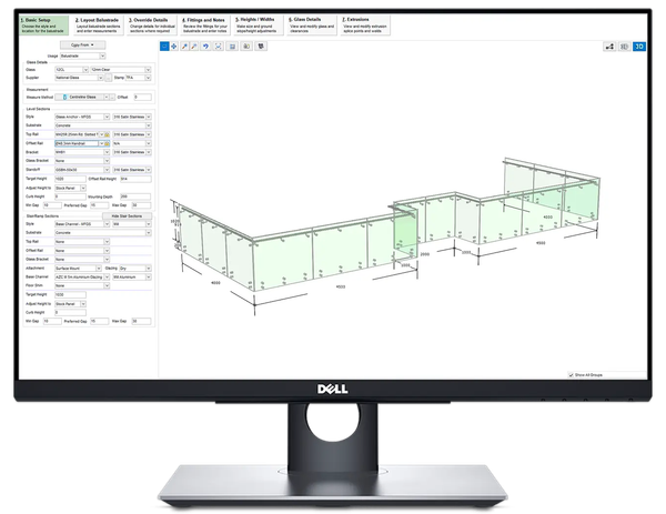 a dell computer monitor shows a drawing of a railing