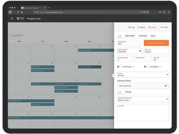 Job overview showing on a tablet