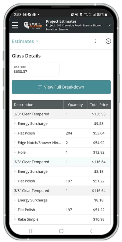 a smart phone displays a list of glass details a smart phone displays a list of glass details