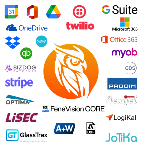 Logos of many companies that integrate with Smart Glazier Software