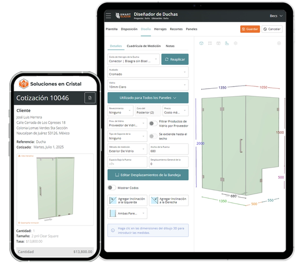 a phone and a tablet are open to a screen that says soluciones en cristal