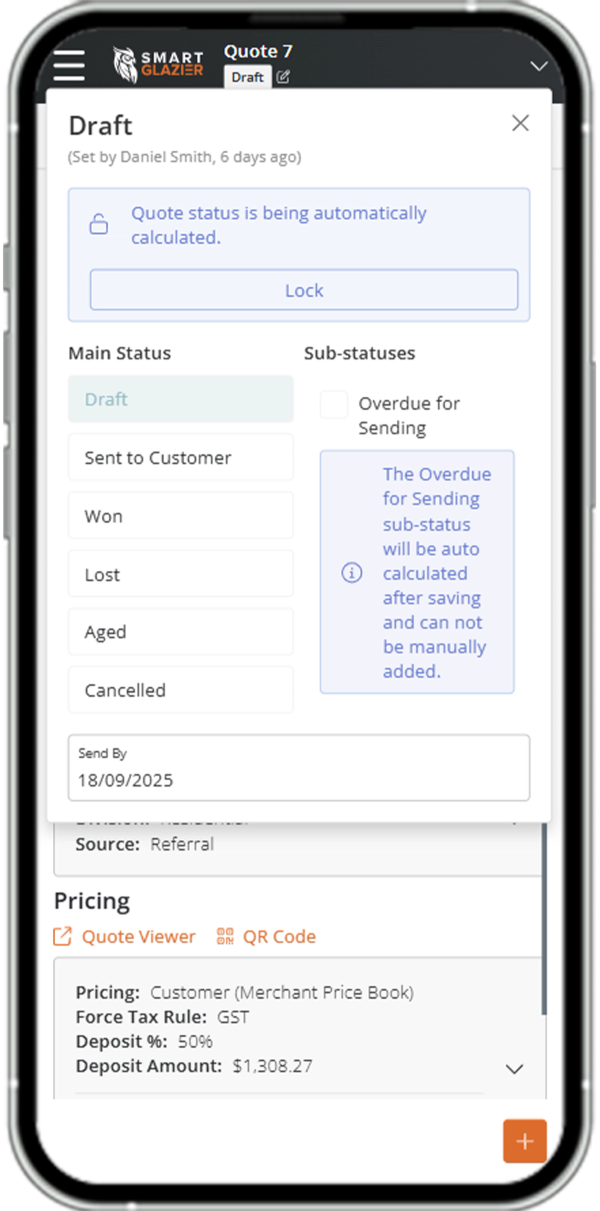 Job Status displayed on a phone