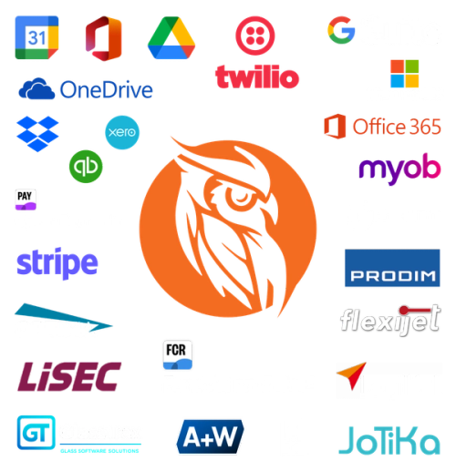 Logos of many companies that integrate with Smart Glazier Software