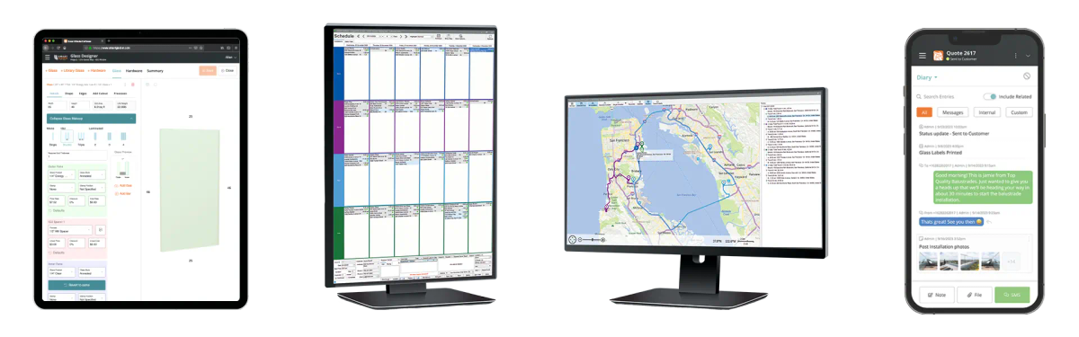 Various devices displaying Smart Glazier Business Field Management software