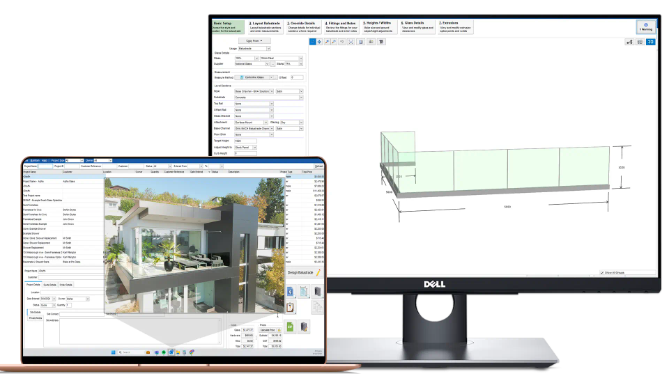 Glass Railing Design Module on Monitor and Laptop