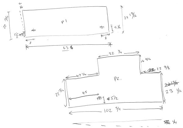 a black and white drawing of a rectangle with measurements and arrows .