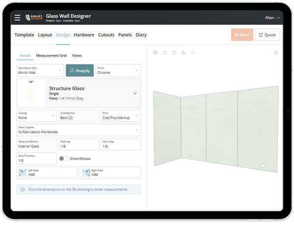 mobile responsive mirror wall 3D designer