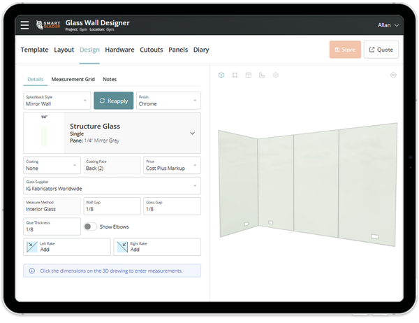 mobile responsive mirror wall 3D designer