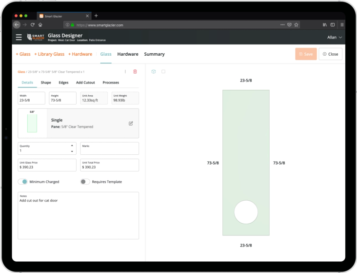 Glass Design Module | Smart Glazier Design
