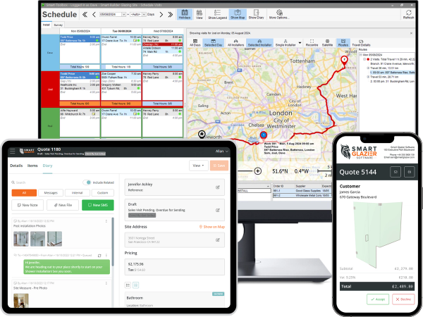 Scheduling, Quoting and Job Management Software features demonstrated on devices