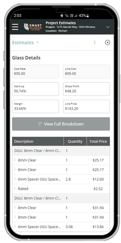 a smart phone displays the project estimates page a smart phone displays the project estimates page