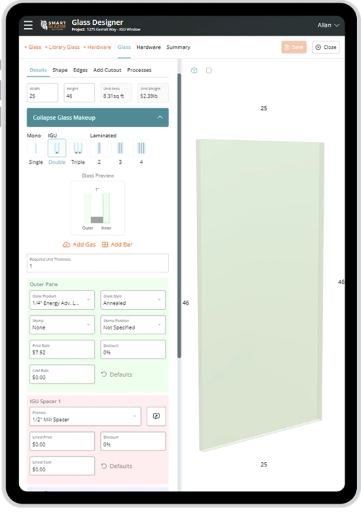 Glass Design Module | Smart Glazier Design