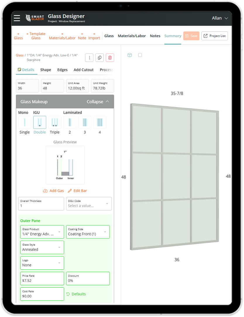Flat Glass Design Software | Smart Glazier
