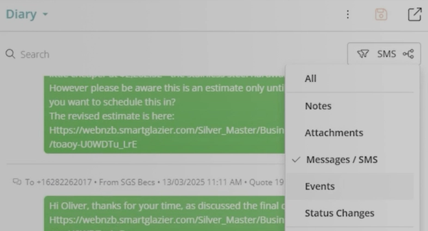 The Search Feature of the Smart Glazier Business Job Diary
