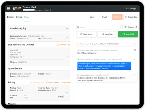 Web Enquiry as it appears on a tablet