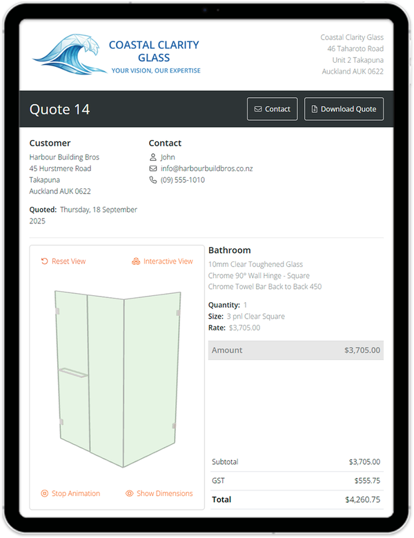 Professional 3D quote displayed on screen