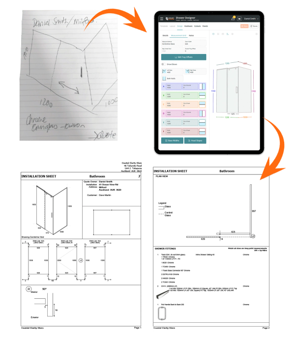 a drawing of a bathroom is shown next to an installation sheet