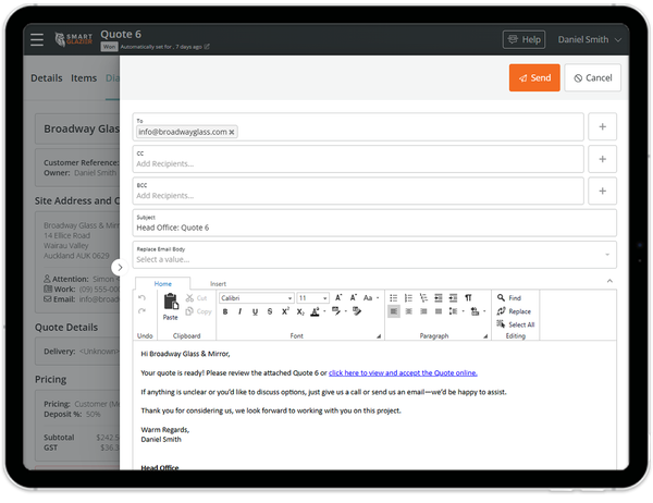 Screenshot showing the ability to send an email from SGE