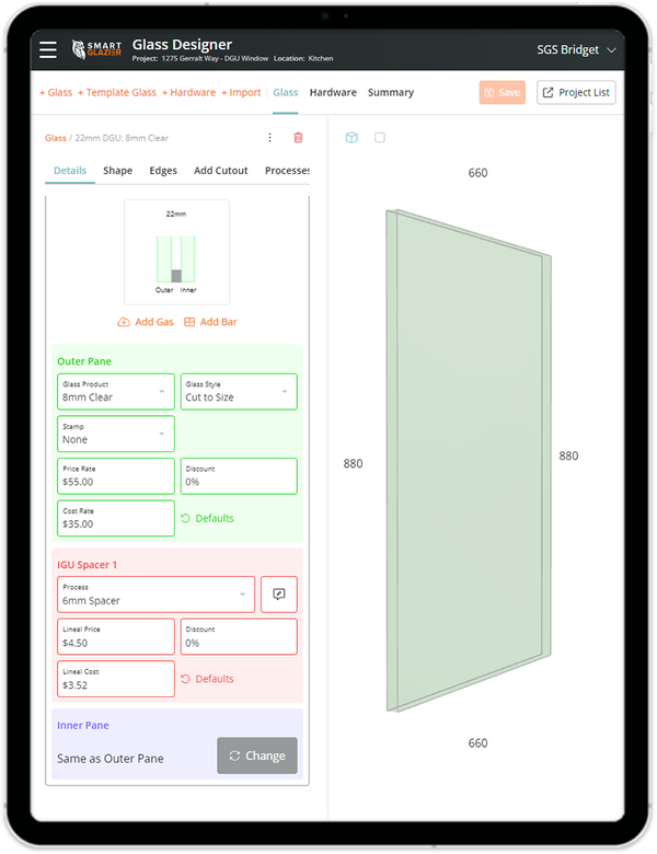 a screenshot of a smart glass designer app
