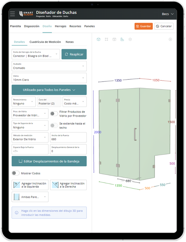 a screenshot of a smart shower designed in spanish