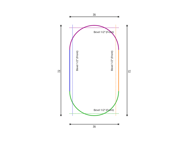 a drawing of a circle with measurements for bevel 1/2 " front and bevel 1/2 " back