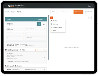 Ingresa datos del cliente y toma medidas en sitio