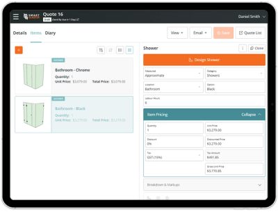 Includes various glass types and prices per quote