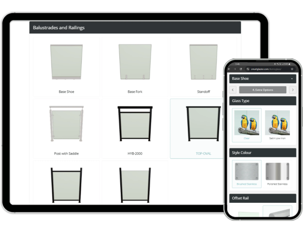 a tablet and a cell phone are displaying a page about balustrades and railings a tablet and a cell phone are displaying a page about balustrades and railings