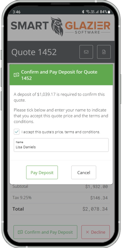 Customer Confirms Quote Online