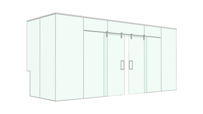 a drawing of a room with sliding glass doors . a drawing of a room with sliding glass doors .