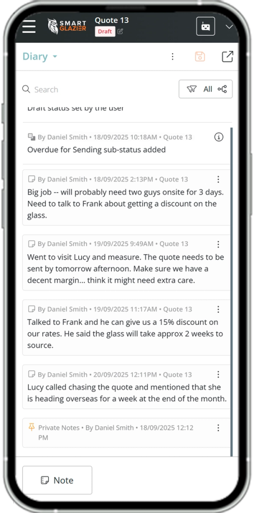Job Diary on Mobile and Tablet