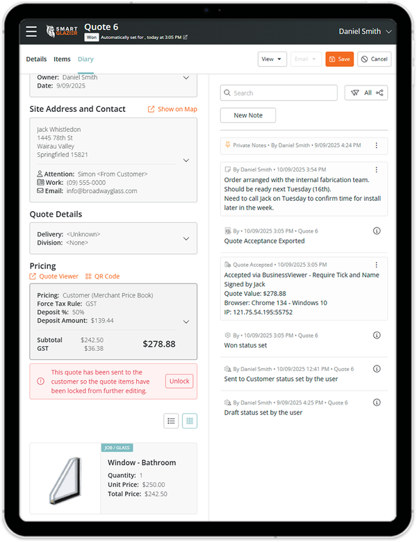 The Smart Glazier Essentials Diary