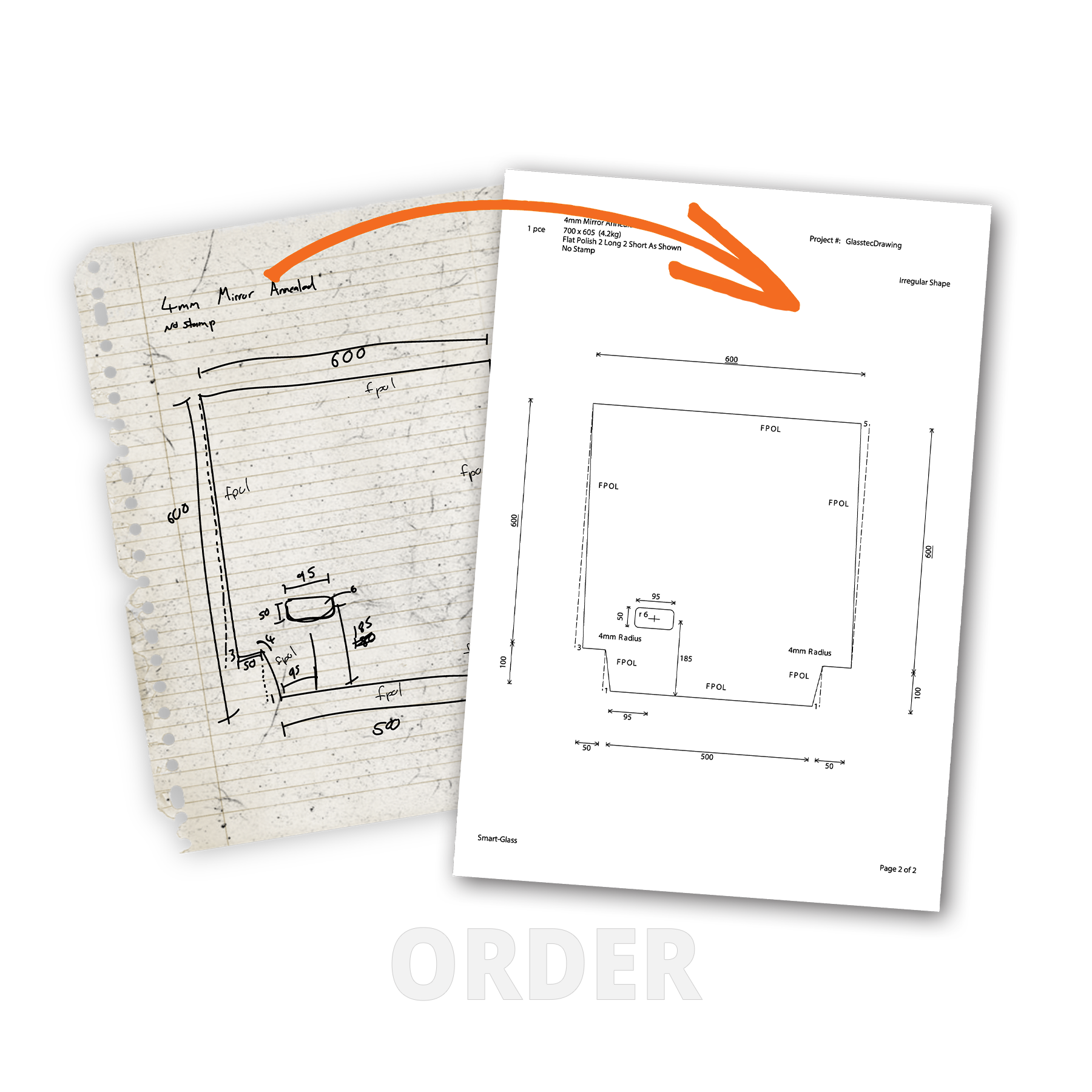 a piece of paper with the word order on it