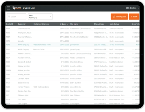 Web Enquiry as it appears on a tablet