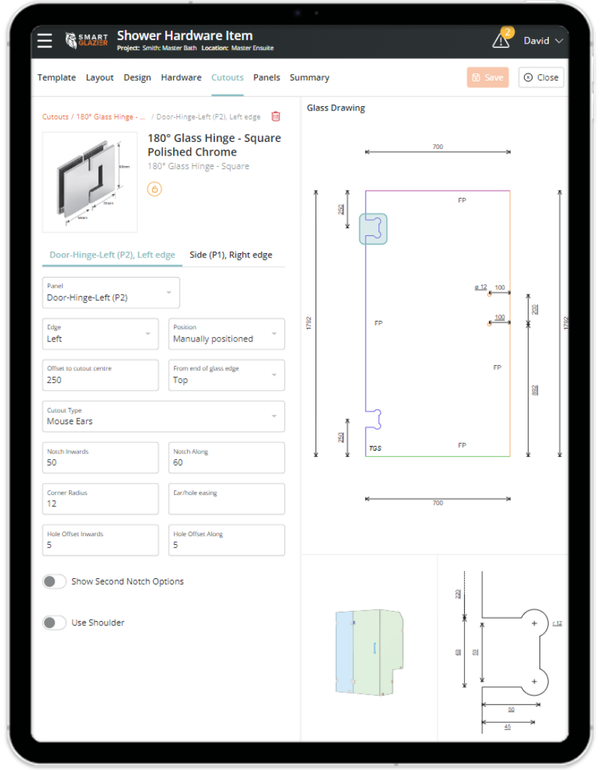 Shower Design Module on a Tablet