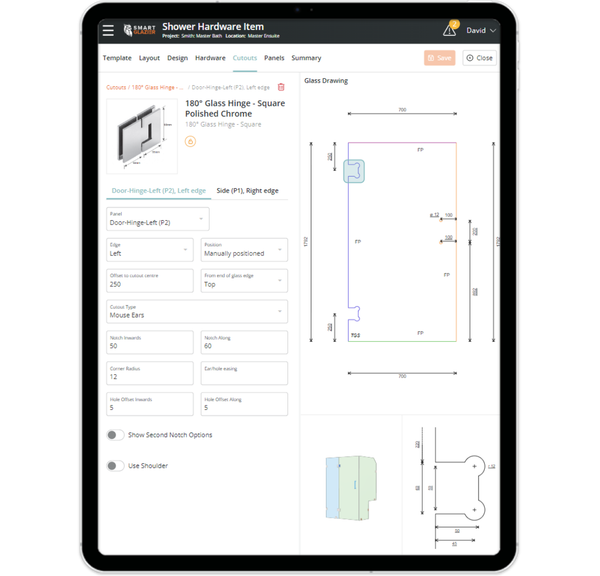 designing a shower on a tablet
