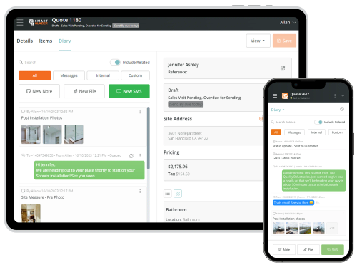 Job diary shown on tablet and phone