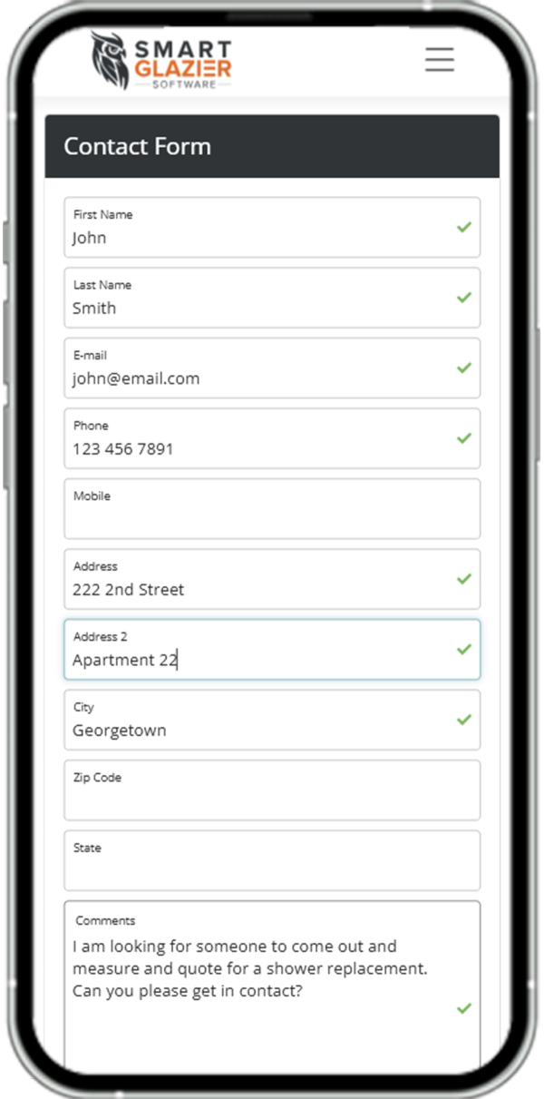 Web configurator contact form
