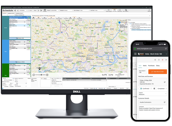 Scheduling tool displayed on tablet and monitor