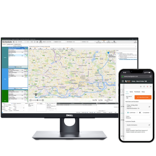 Scheduling with map on monitor and the installer phone