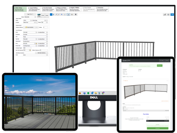 a dell computer monitor displays a 3d model of a railing