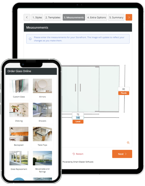 Web configurator modules on a phone, glass entrance configurator on a tablet