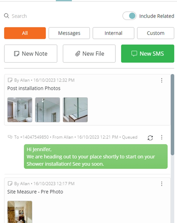 Snip of Job Diary showing image uploads