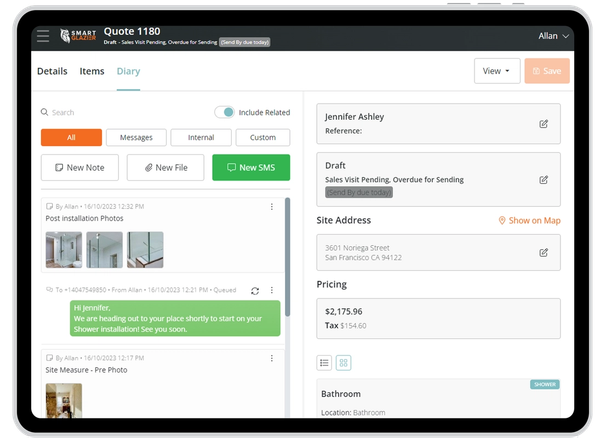 Job Diary that shows job updates and communication