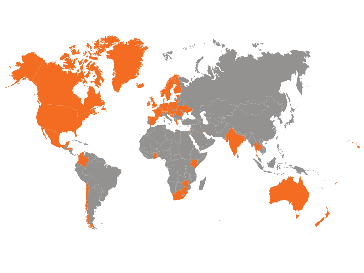 Smart Glazier Software users highlighted on map of world