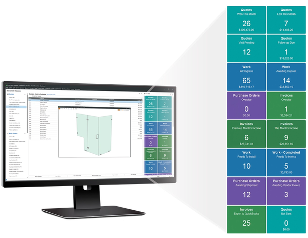 a computer monitor displays a grid of numbers including purchase orders